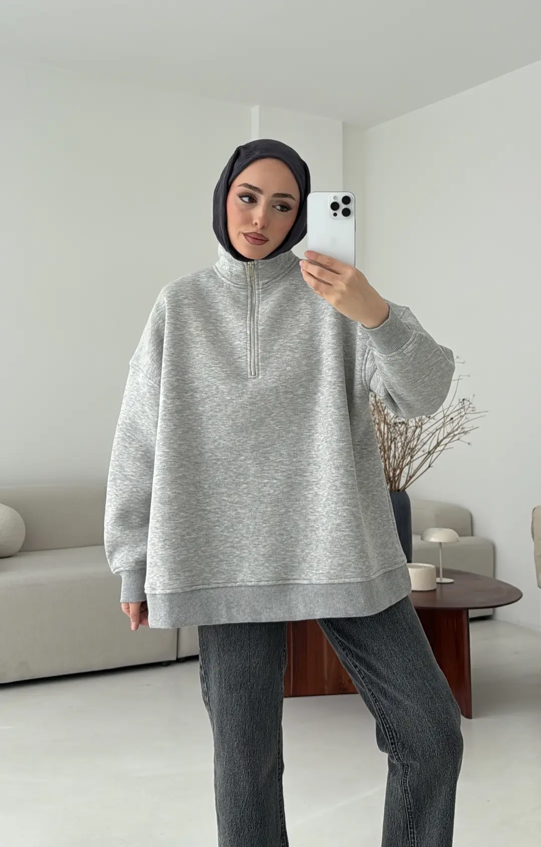 Yarım Fermuarlı Melanj Sweat