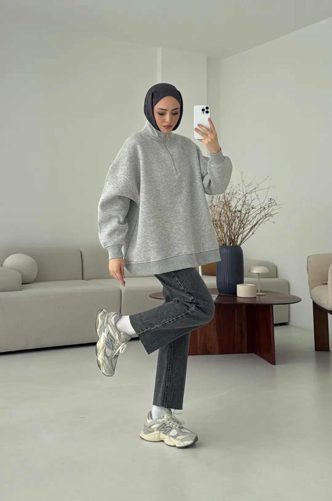 Yarım Fermuarlı Melanj Sweat - Görsel 4