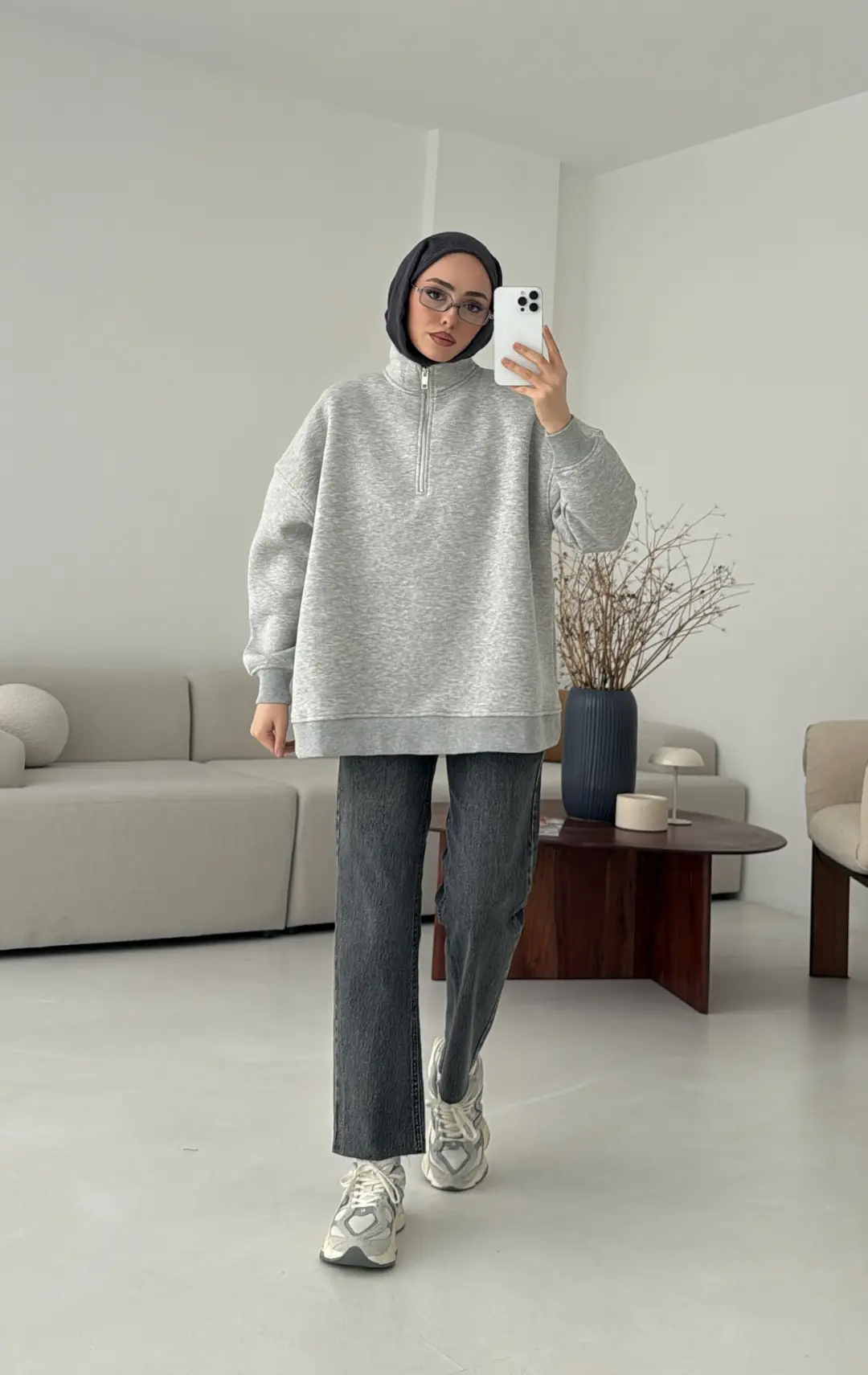 Yarım Fermuarlı Melanj Sweat - Görsel 6