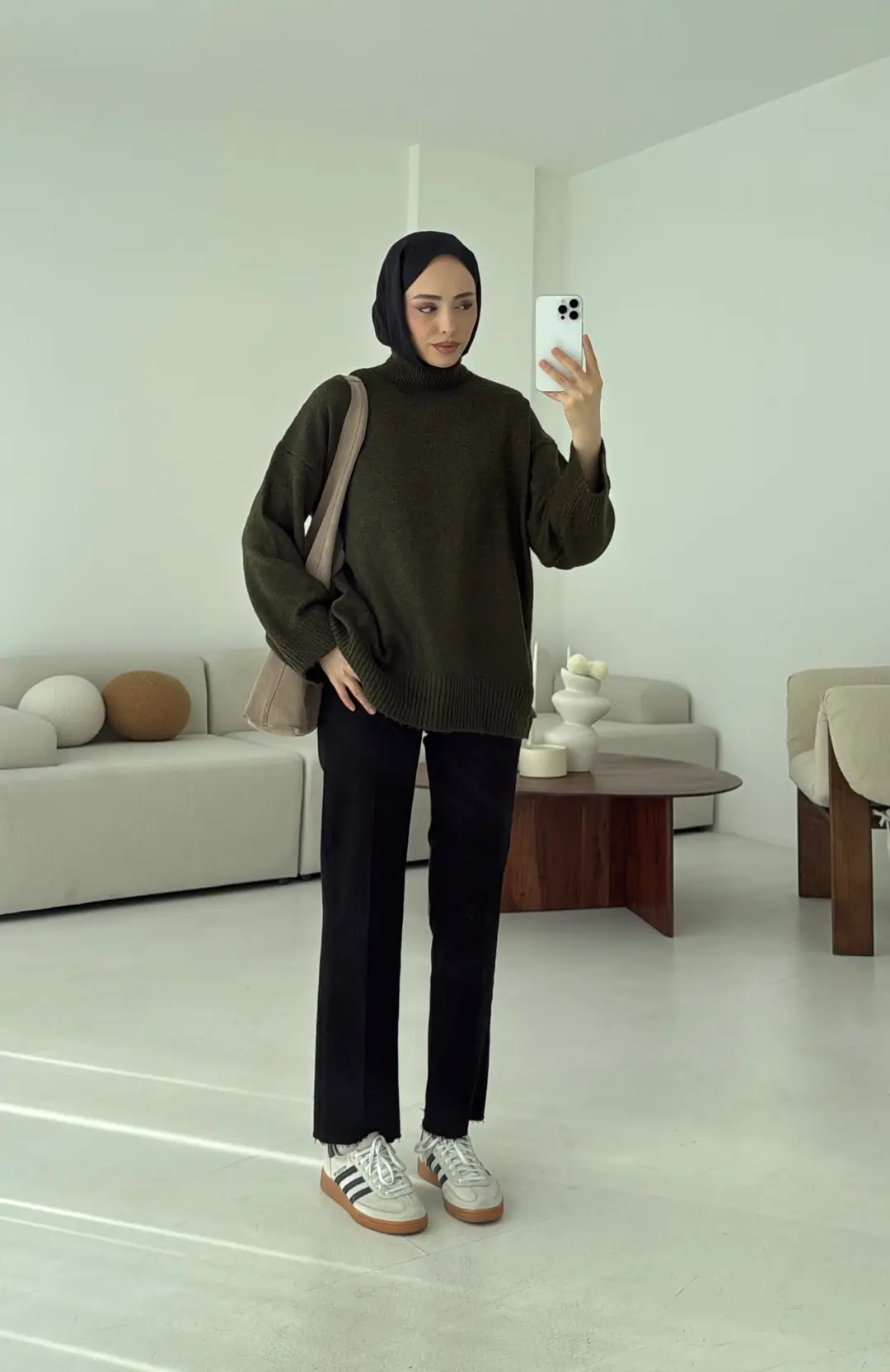 Yarım Yaka Triko Kazak Haki - Görsel 7