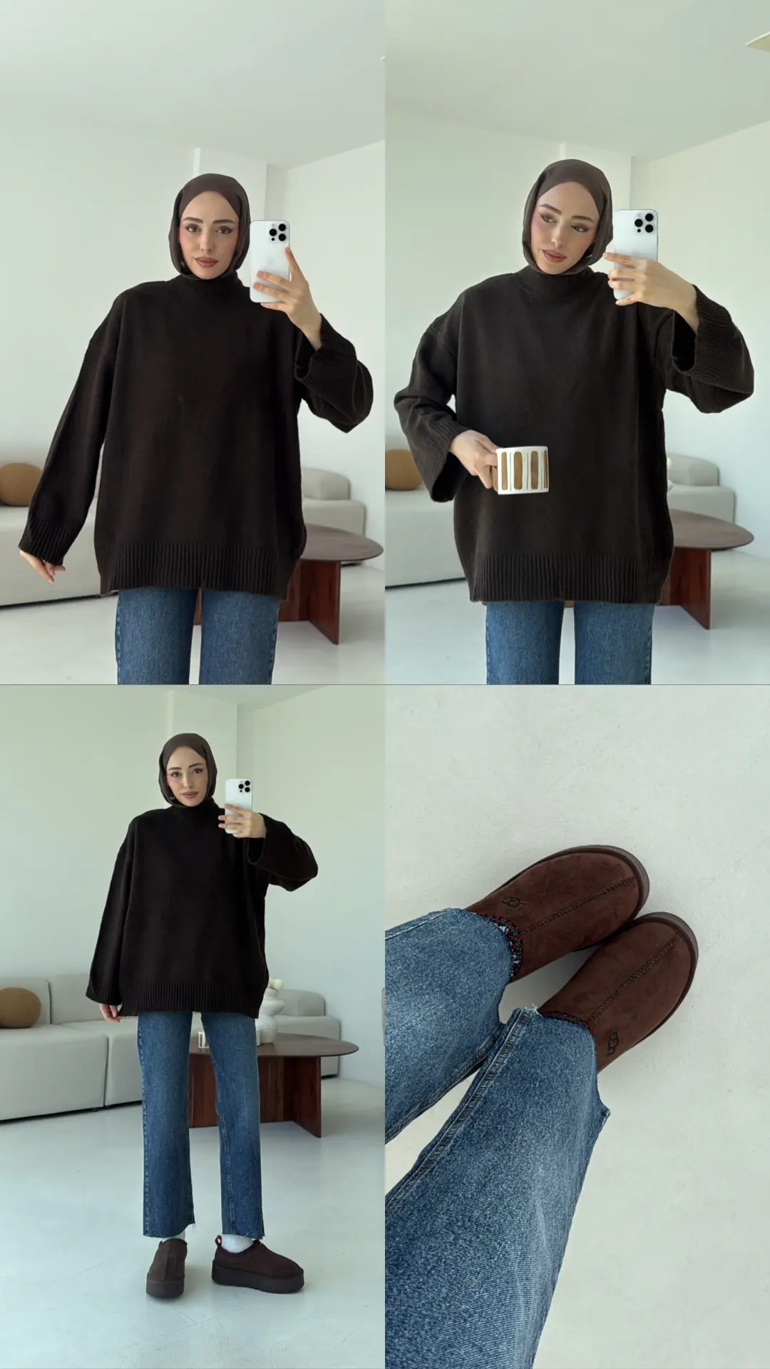 Yarım Yaka Triko Kazak Koyu Kahve