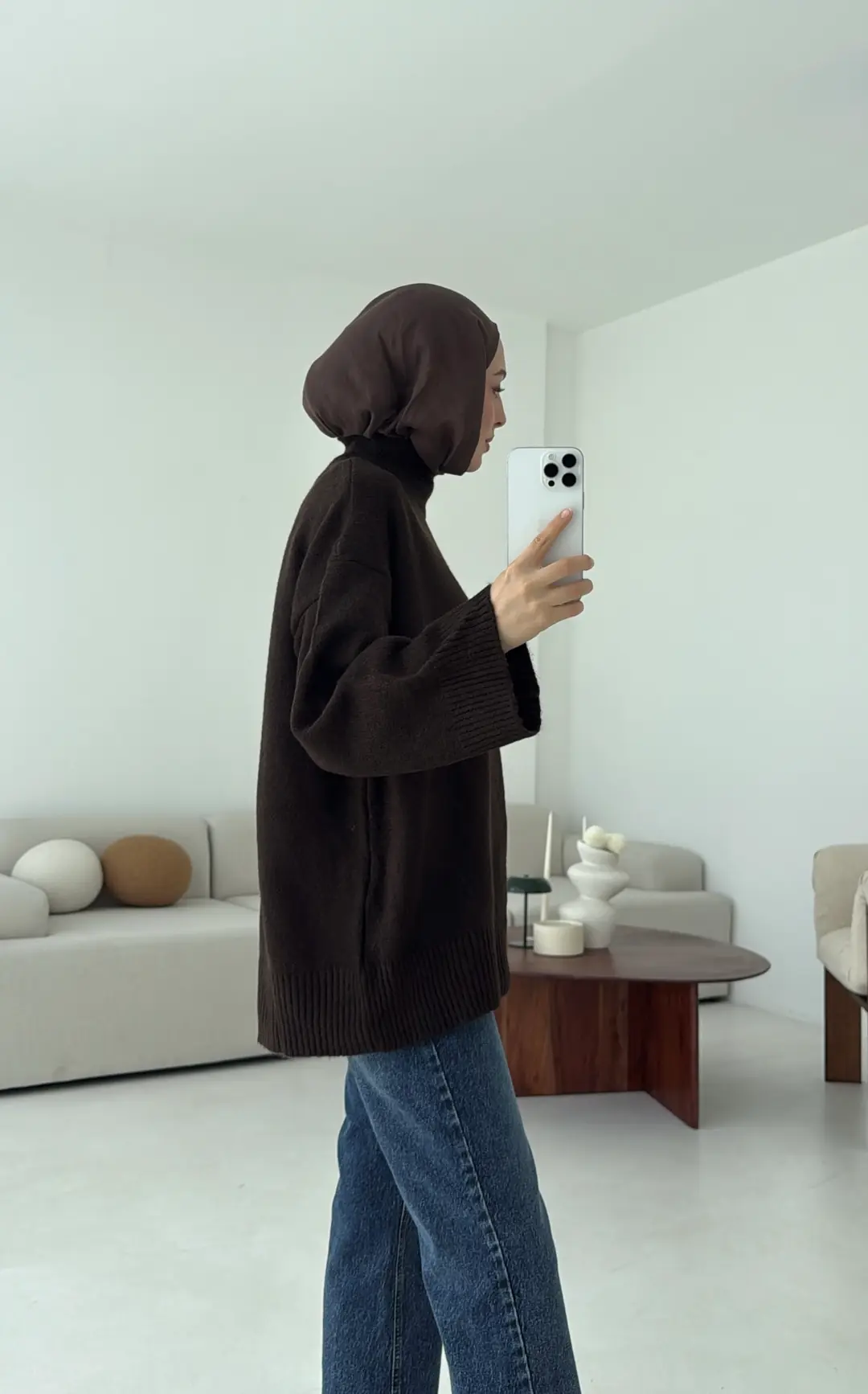 Yarım Yaka Triko Kazak Koyu Kahve - Görsel 3