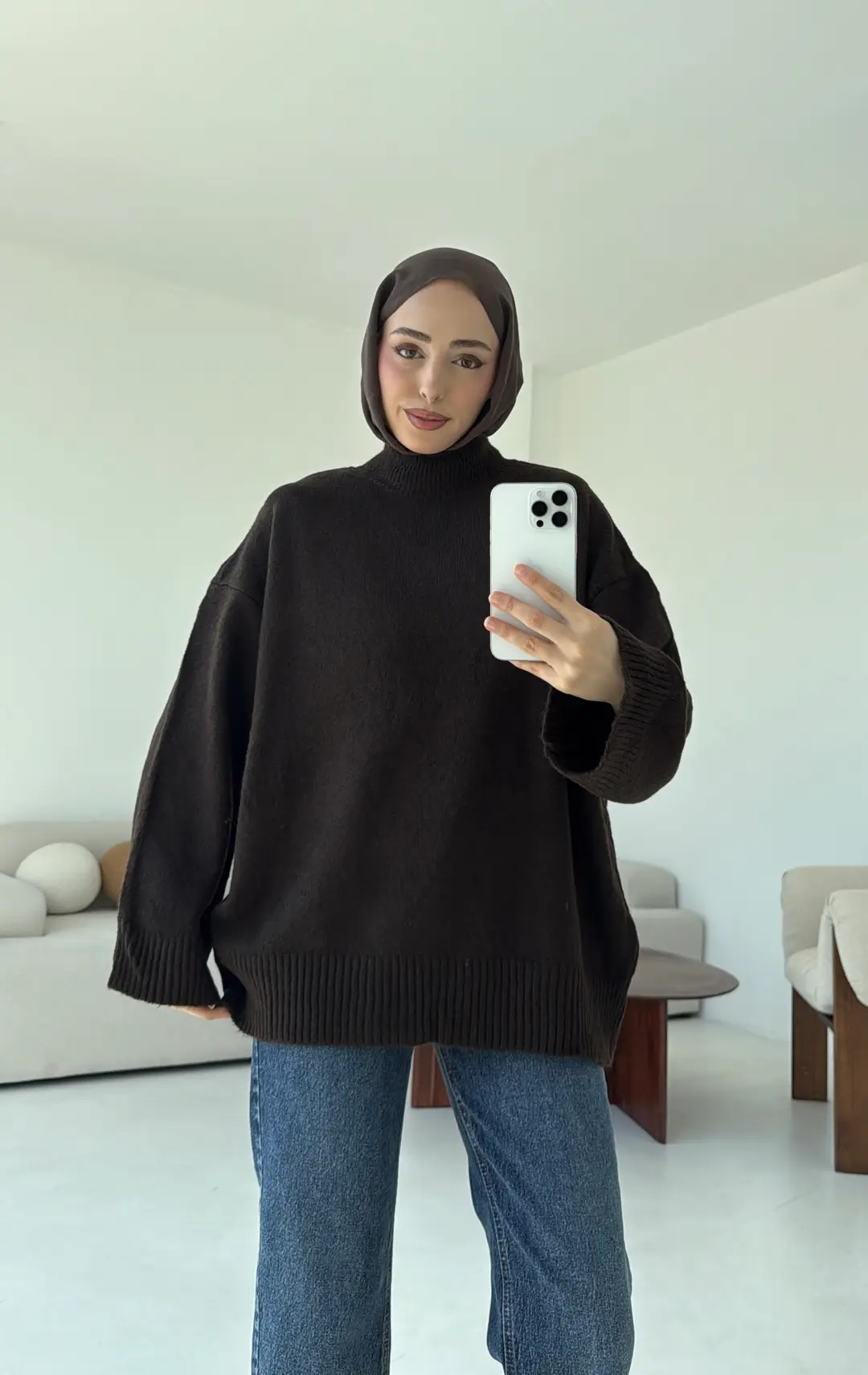 Yarım Yaka Triko Kazak Koyu Kahve - Görsel 5