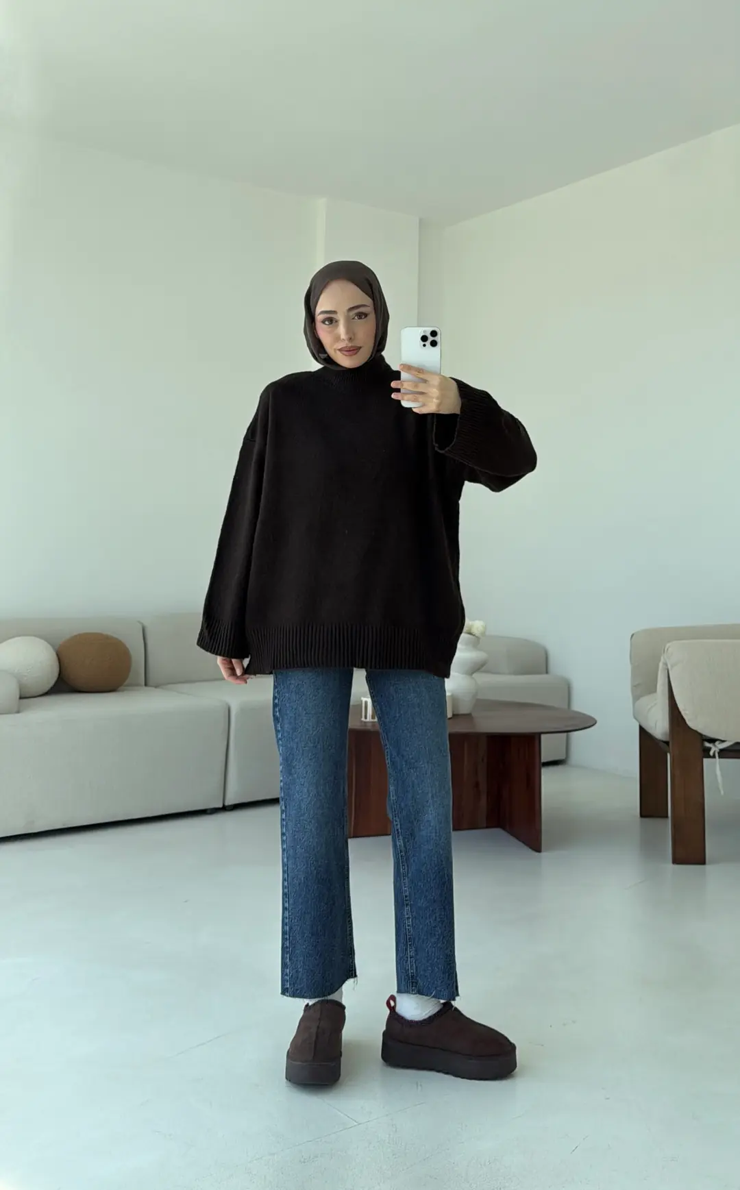 Yarım Yaka Triko Kazak Koyu Kahve - Görsel 8