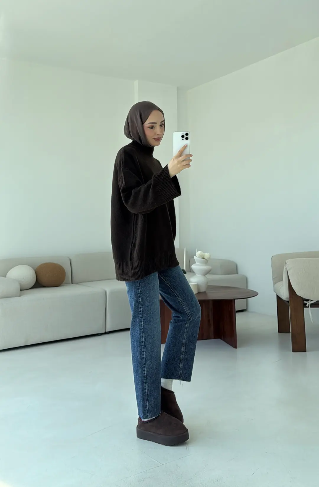 Yarım Yaka Triko Kazak Koyu Kahve - Görsel 9