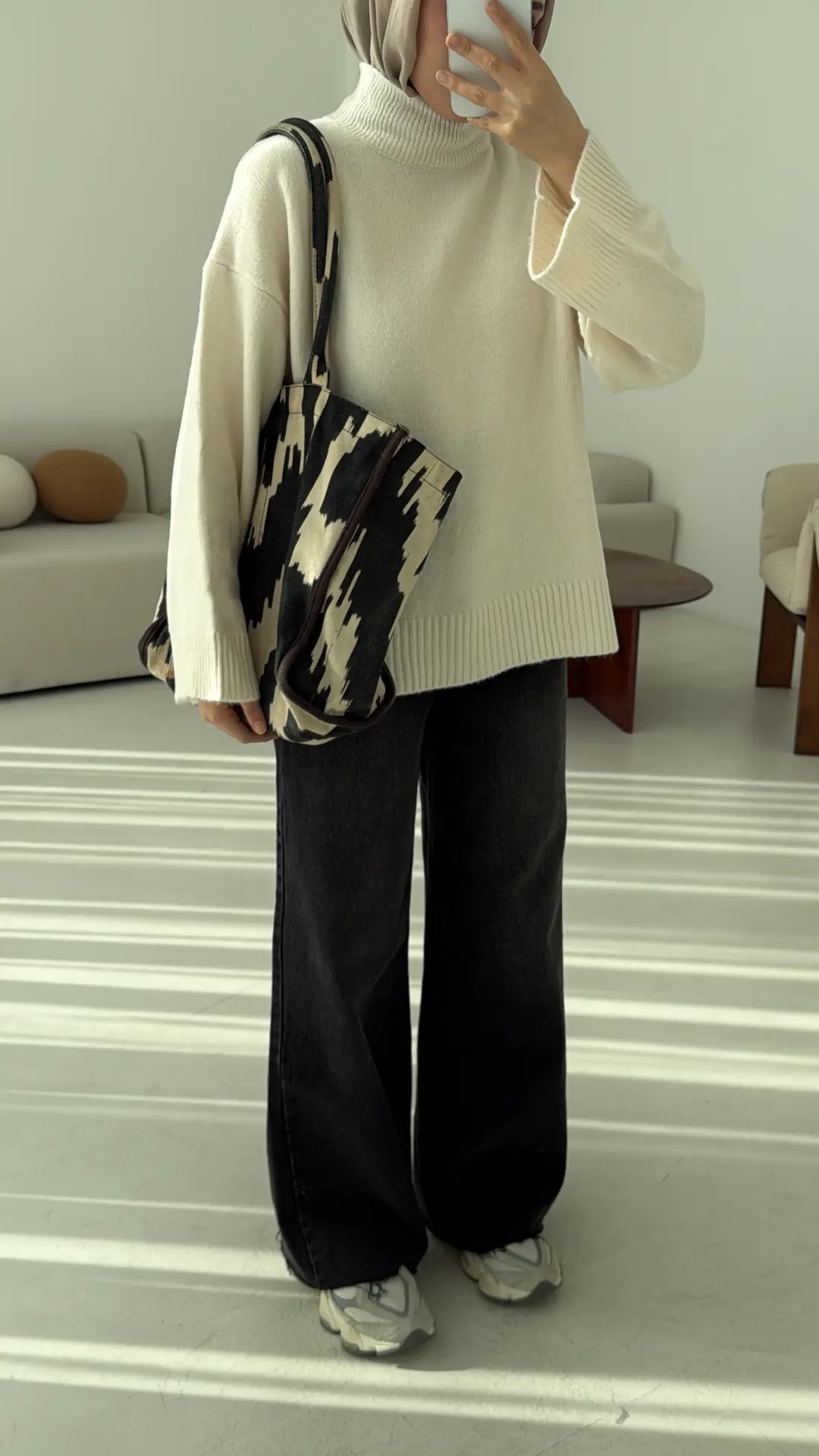 Yarım Yaka Triko Kazak Krem - Görsel 3