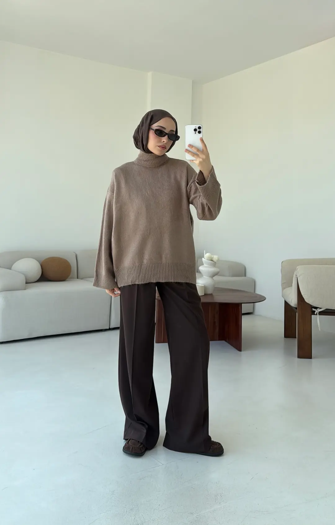 Yarım Yaka Triko Kazak Vizon - Görsel 3