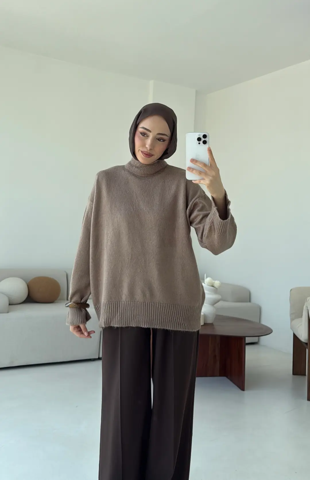 Yarım Yaka Triko Kazak Vizon - Görsel 6