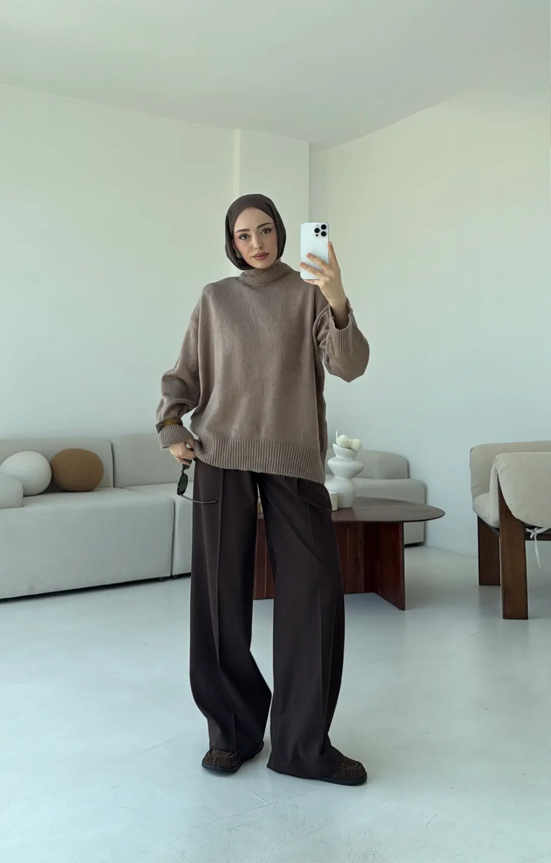 Yarım Yaka Triko Kazak Vizon - Görsel 7