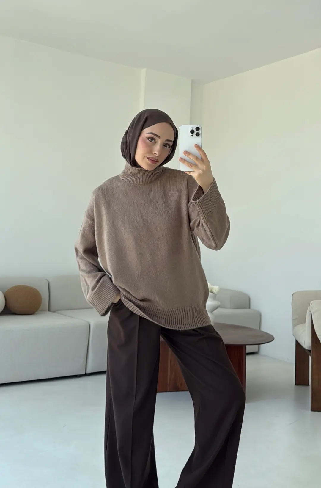 Yarım Yaka Triko Kazak Vizon - Görsel 8