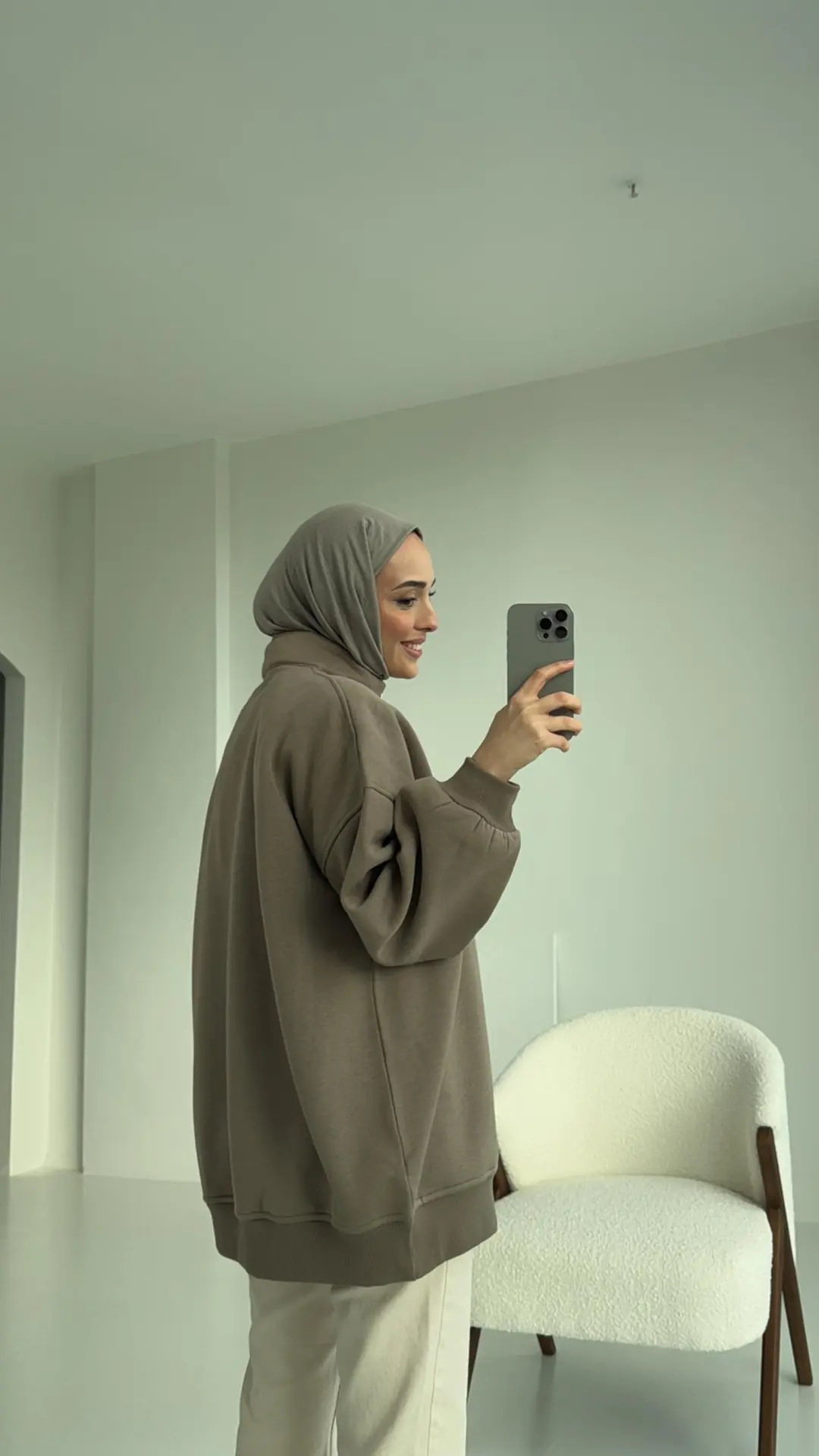 Yarım Zip Sweatshirt Vizon - Görsel 2