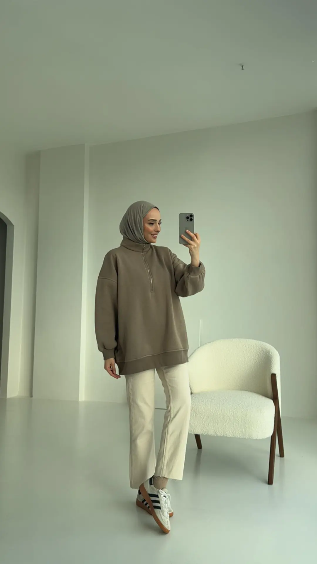 Yarım Zip Sweatshirt Vizon - Görsel 4