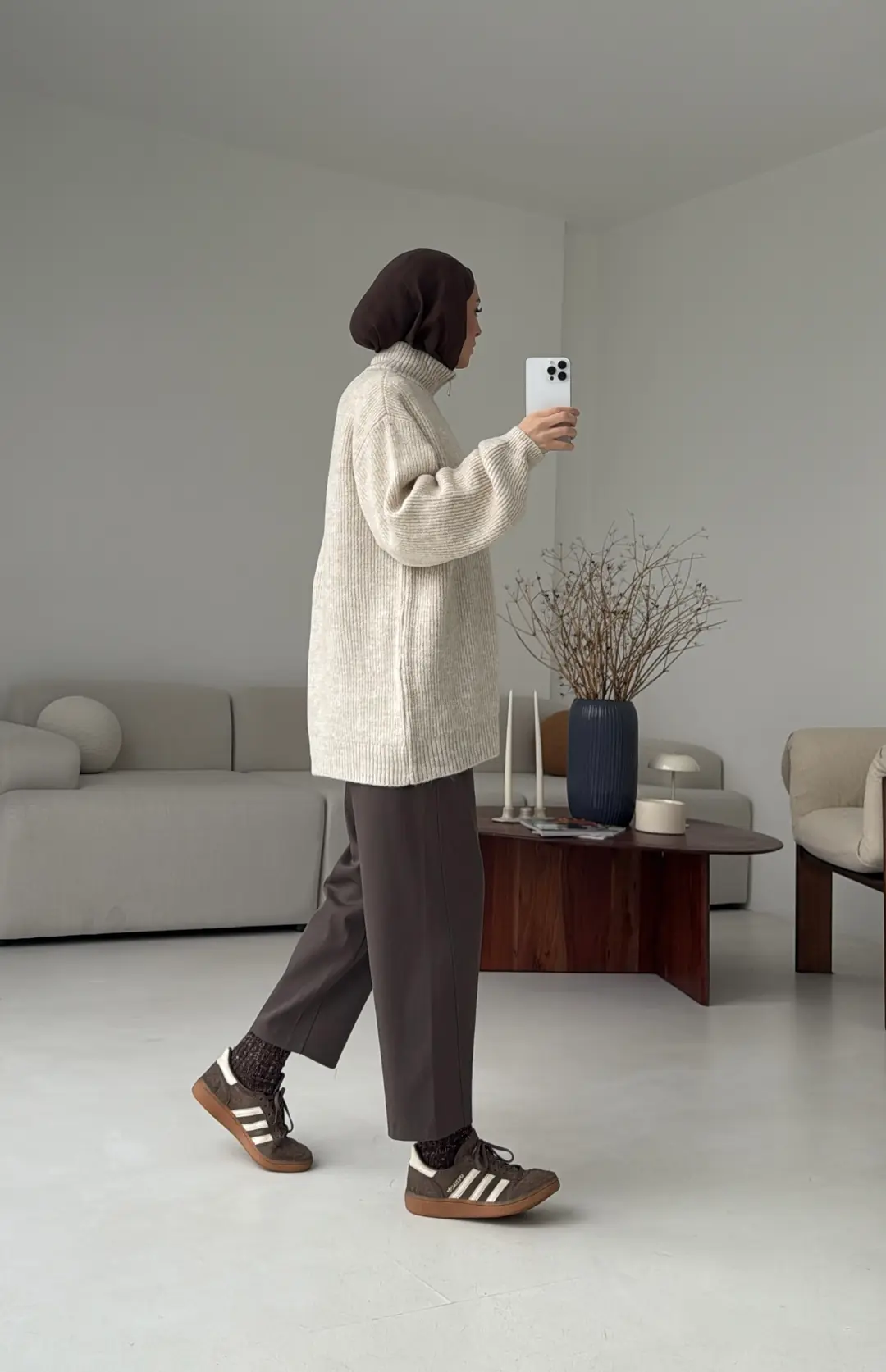 Yarım Zip Triko Kazak Bej - Görsel 5