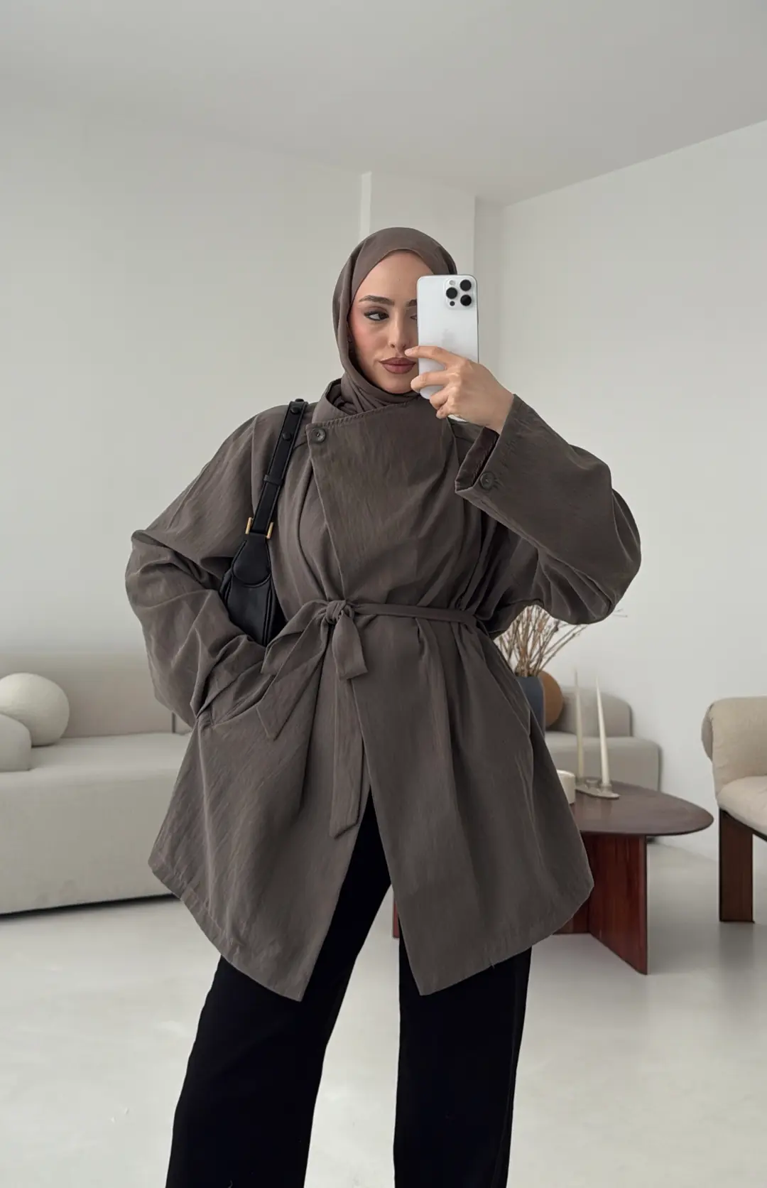 Yazlık Kemerli Ceket Vizon