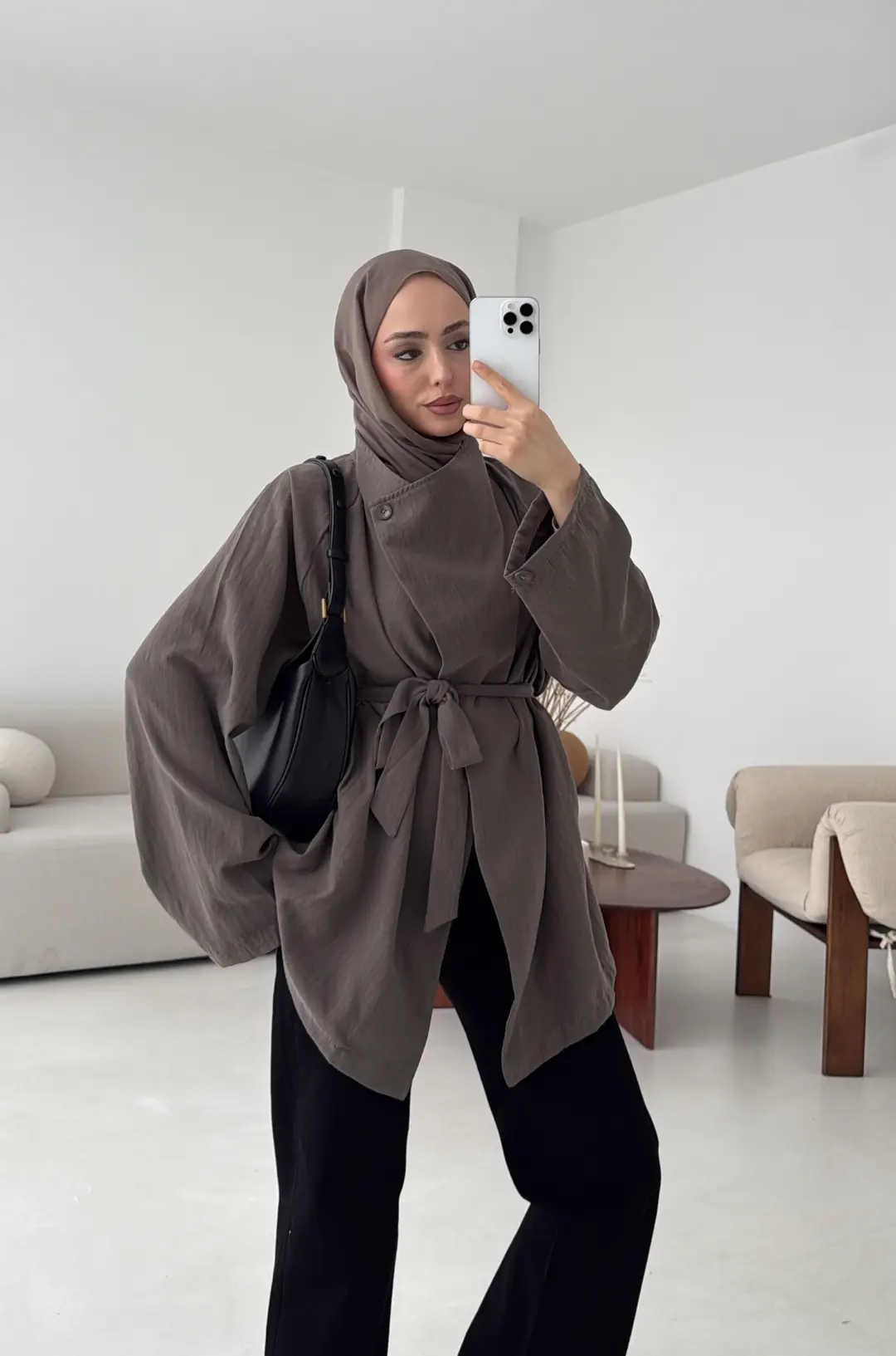 Yazlık Kemerli Ceket Vizon - Görsel 5