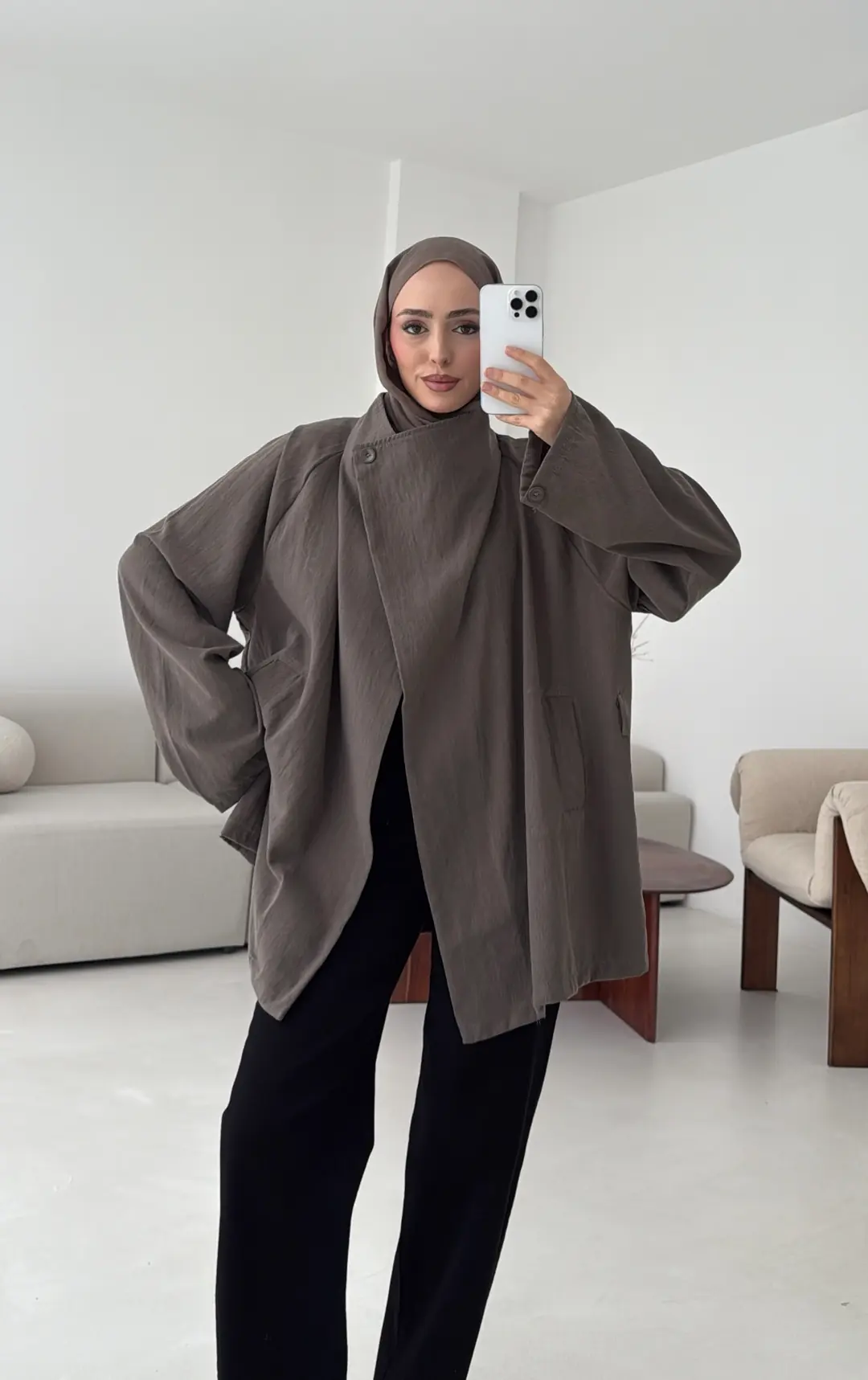 Yazlık Kemerli Ceket Vizon - Görsel 9