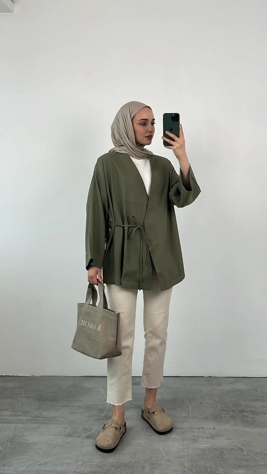 Yazlık Kumaş Yandan Bağlamalı Kimono Haki - Görsel 2