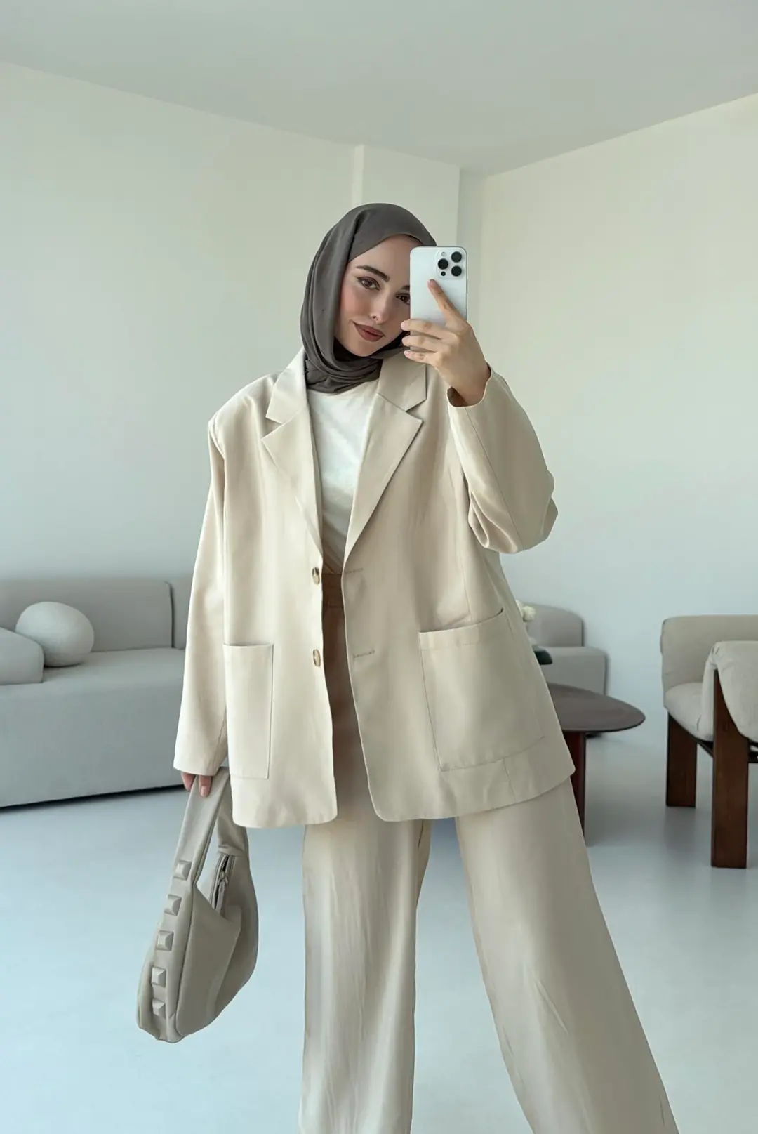 Yazlık Premium Kumaş Bej Takım - Görsel 3