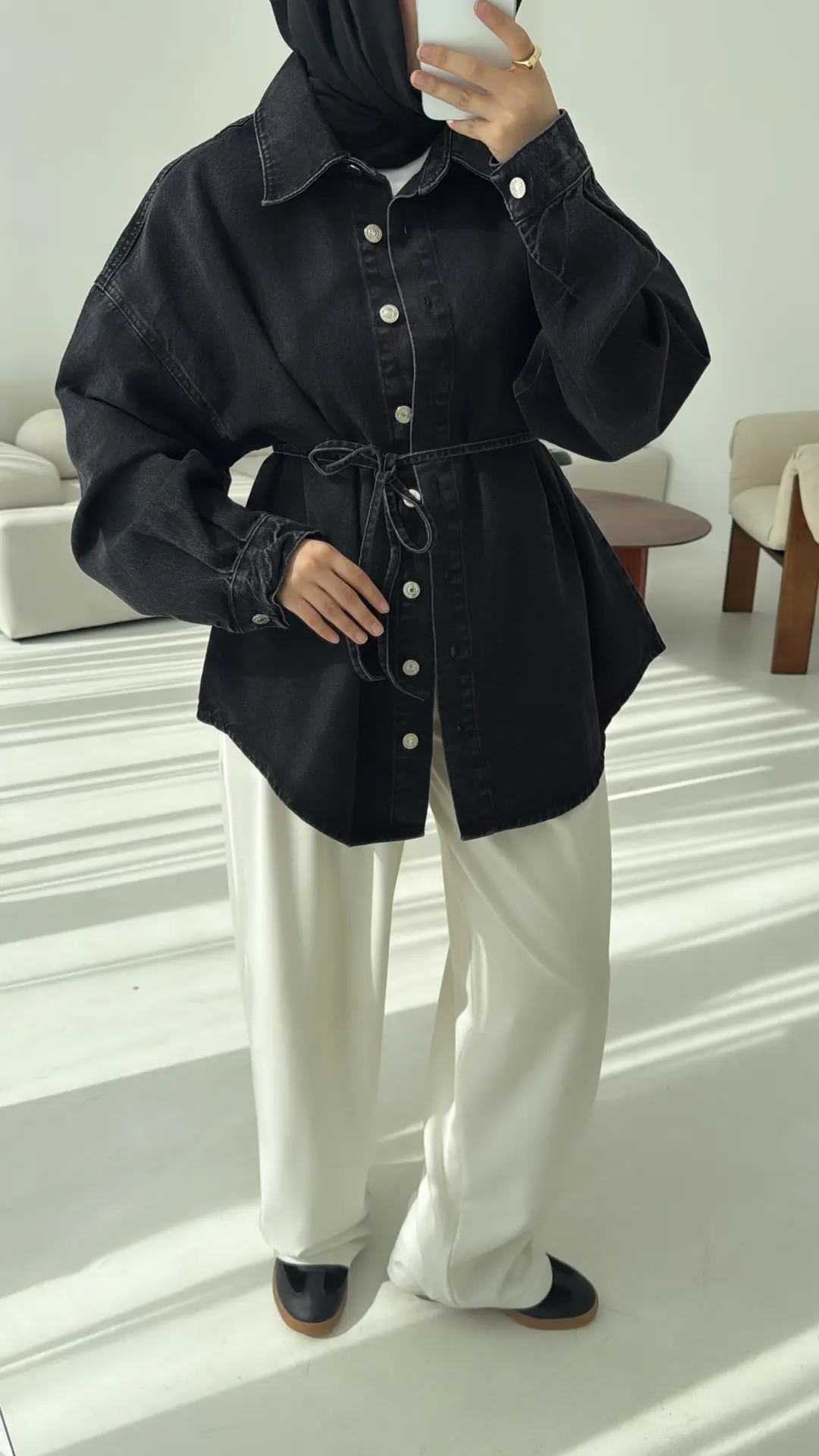 Yıkamalı Siyah Denim Ceket - Görsel 5