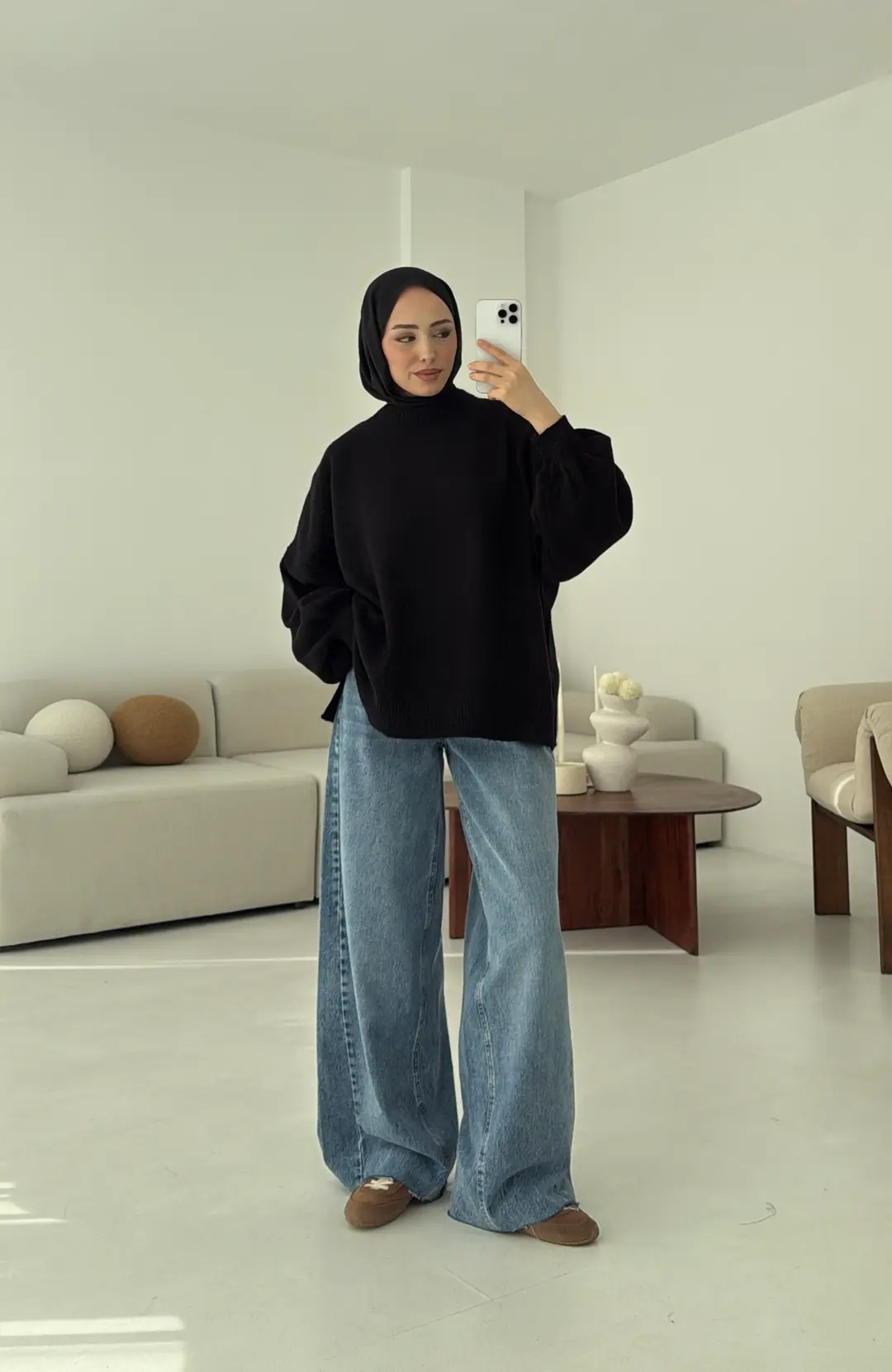 Yırtmaç Detay Balon Kol Kazak Siyah - Görsel 3