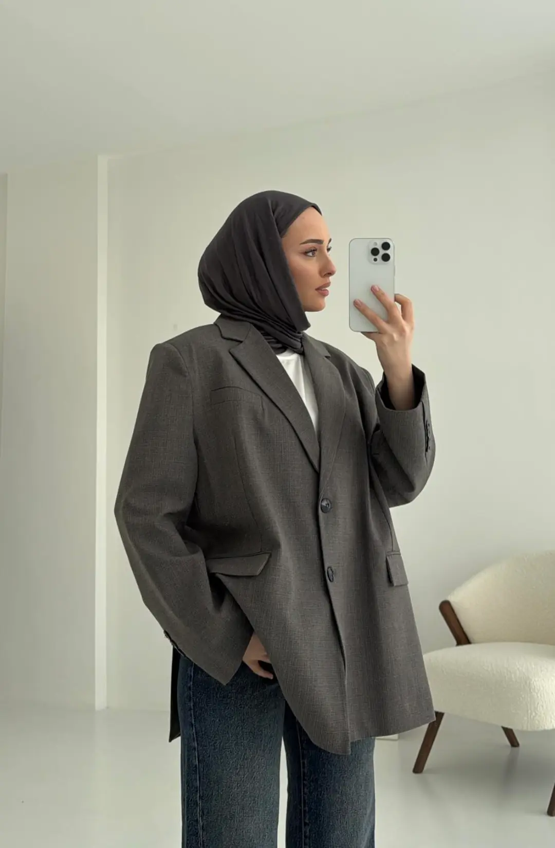 Yırtmaç Detaylı Oversize Blazer Ceket - Görsel 8