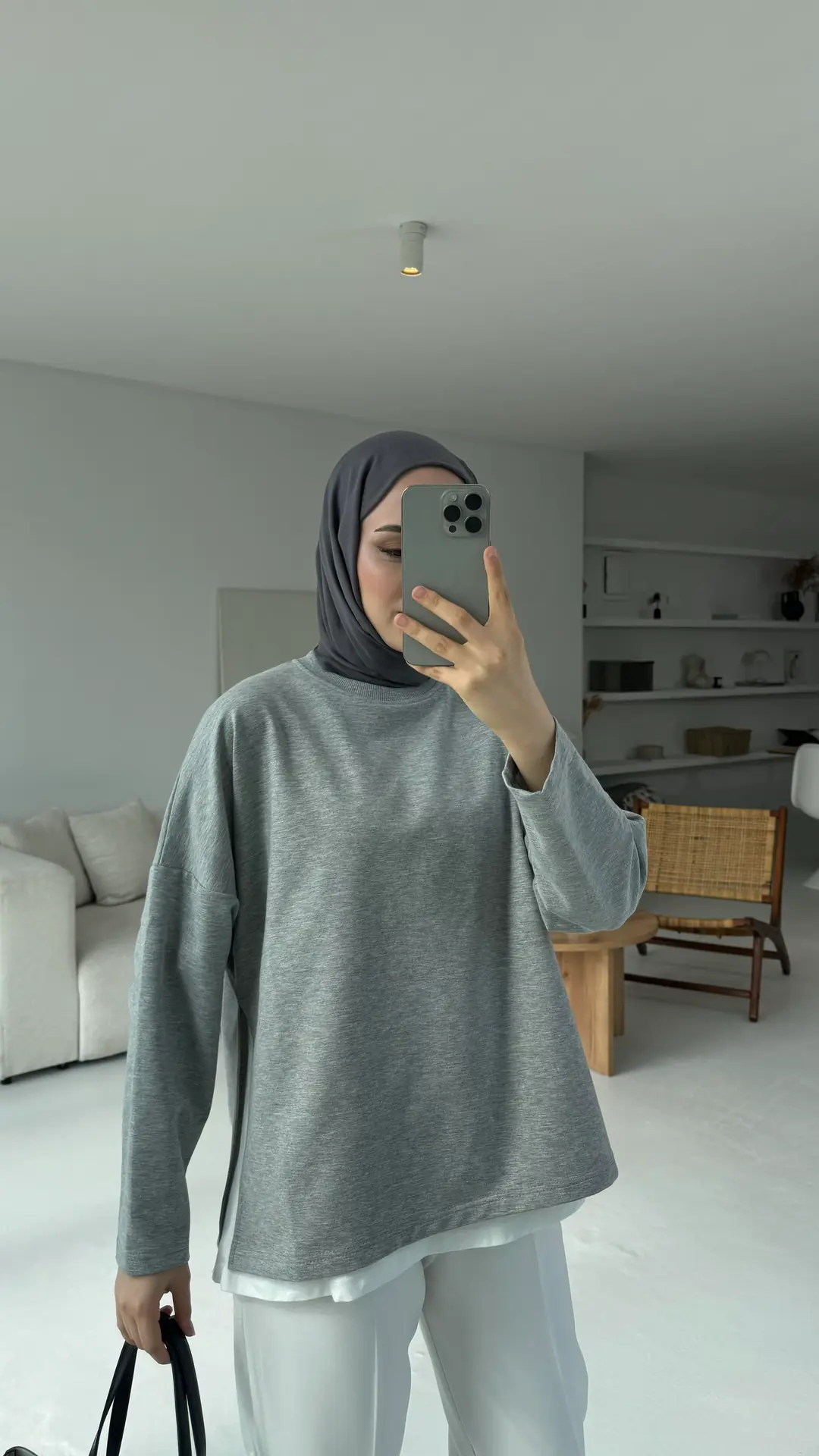 Yırtmaç Detaylı Sweatshirt Gri - Görsel 4