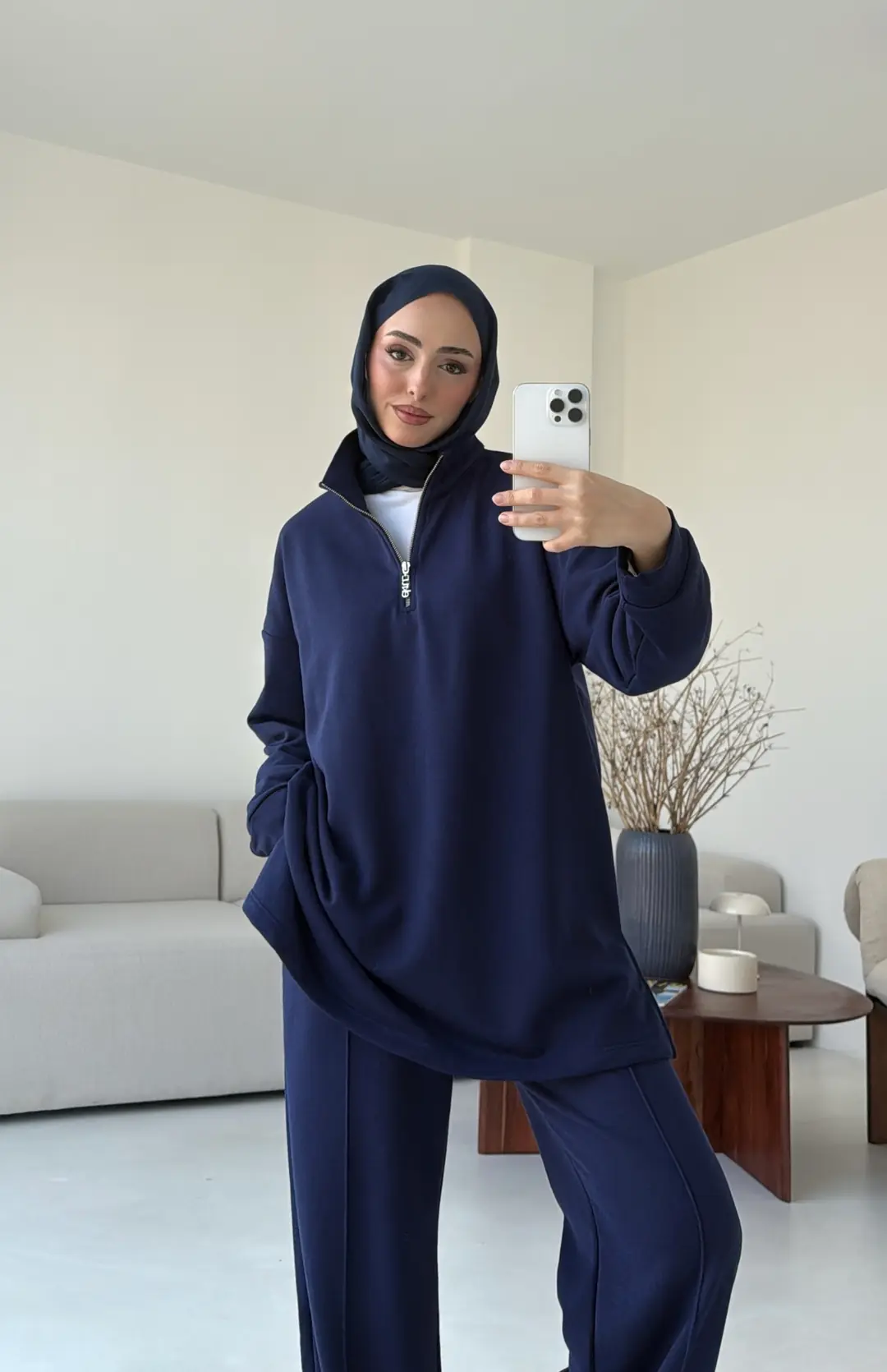 Yüksek Yaka Fermuarlı Takım Lacivert - Görsel 4